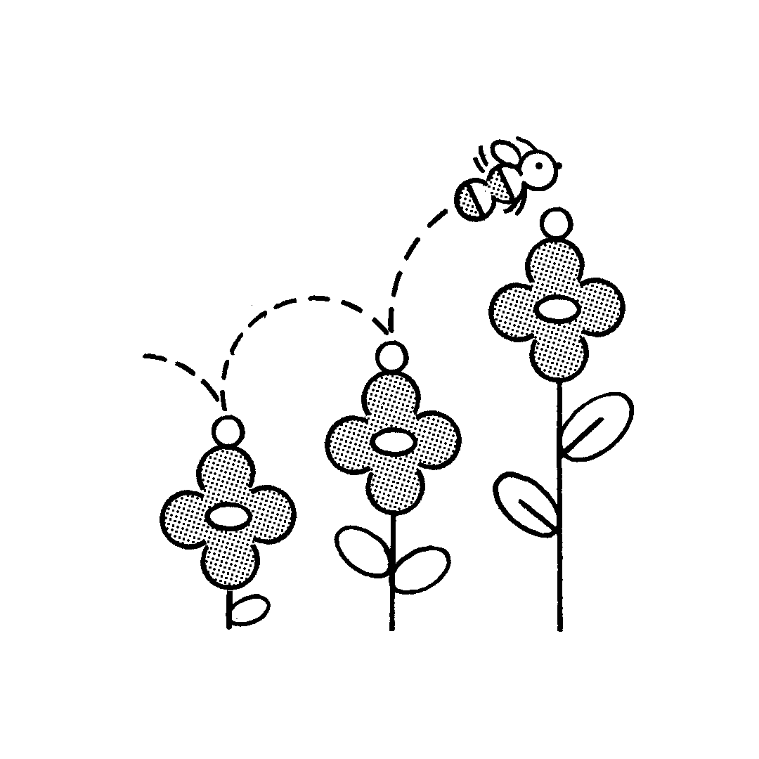illustration of bee hopping over flowers